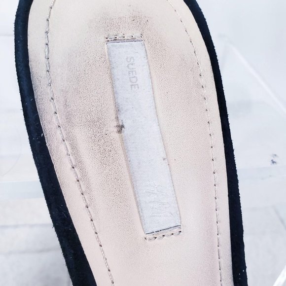 H&M Sandal Premium Black Suede Pearl Mules Slides 7 - Picture 8 of 11